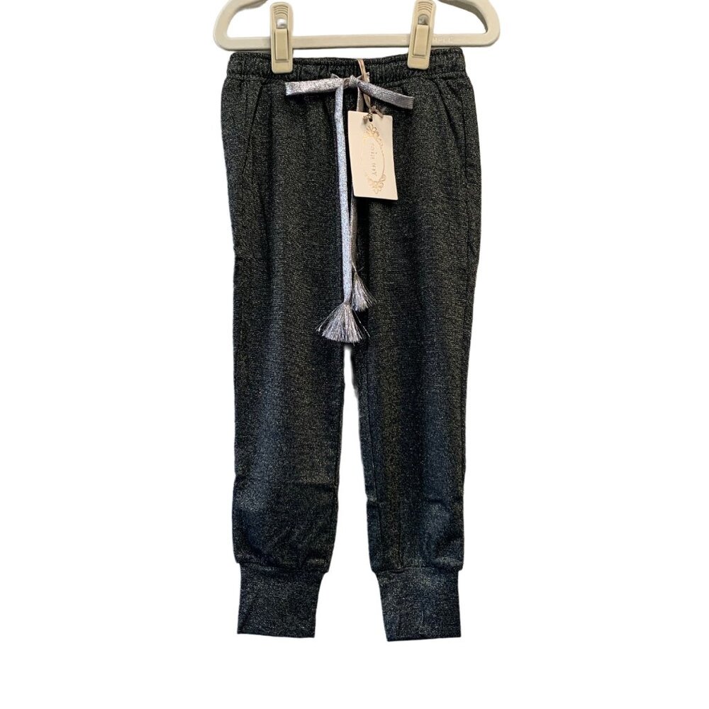 MIA JOY Charlie Joggers Girls 5 5T NEW Black Joyfolie Metallic Sweatpants NWT